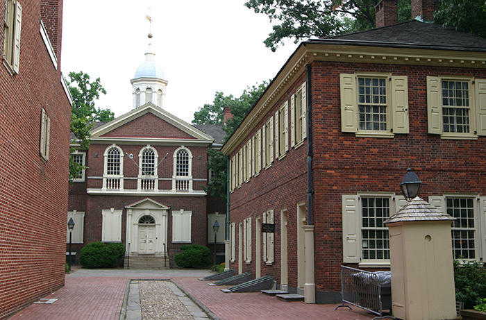 Carpenters Hall at 320 Chestnut Street was was built in 1775 by the Carpenters Company of Philadelphia, the country's oldest craft guild
