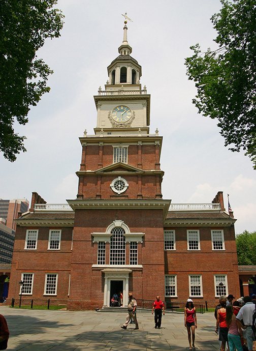 Independence Hall at 520 Chestnut Street is where the Declaration of Independence and the United States Constitution were debated and adopted