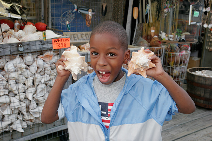 Buying conch shells in Virginia Beach shops