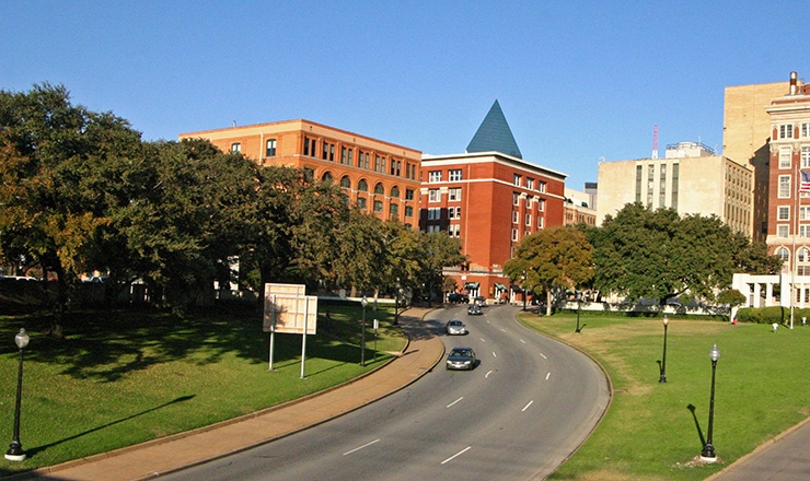 Dealey Plaza with Texas School Book Depository in Dallas