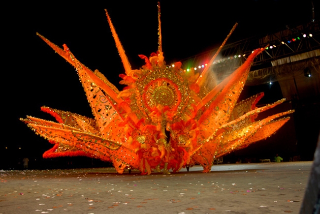 Carnival celebrants in orange