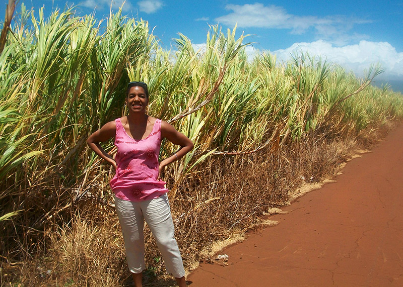 Jeanette Valentine visiting a sugar cane field in Maui