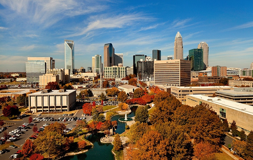 Charlotte skyline in the Fall