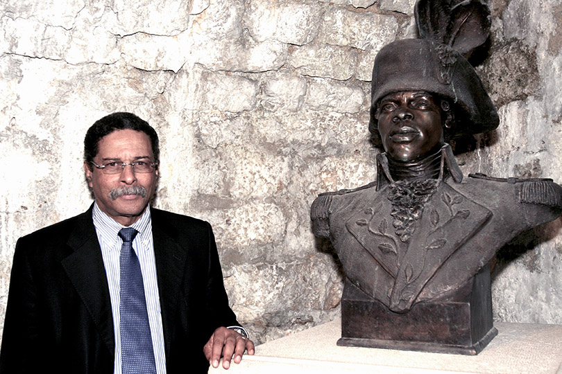 Haiti Ambassador beside Toussaint Louverture bust
