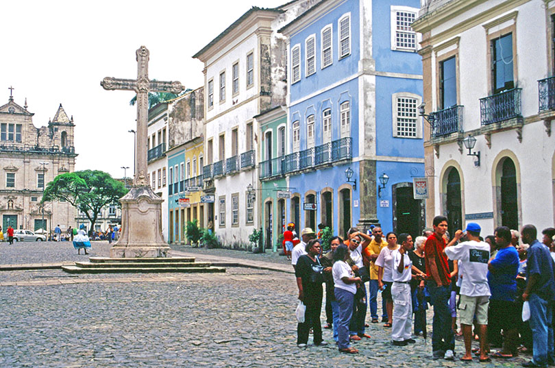Cross and cobblestone square in Pelhorinha, Salvador