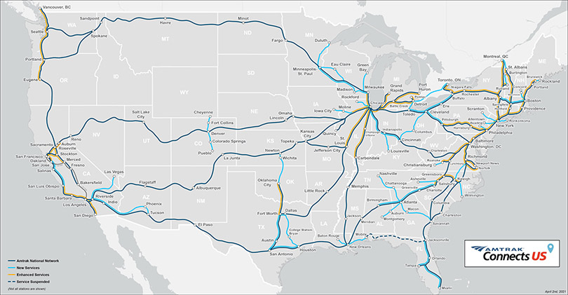 2035 Amtrak Connect US Map, Interstate High Speed Rail Funding