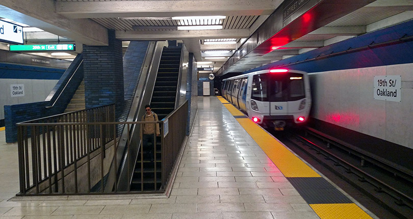 BART train leaving the Oakland 19th Street Station