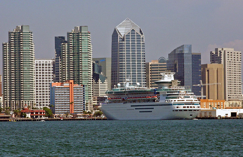 San Diego Cruise Port fronts the skyline