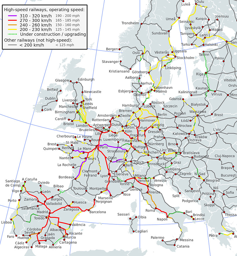 Europe High-Speed Rail Map 2023