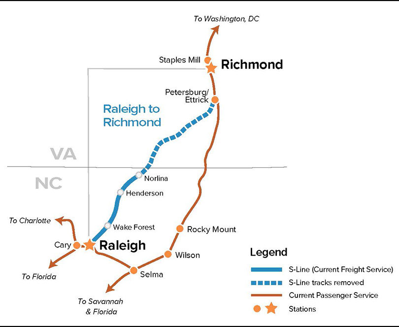 Raleigh-Richmond S-Line Map