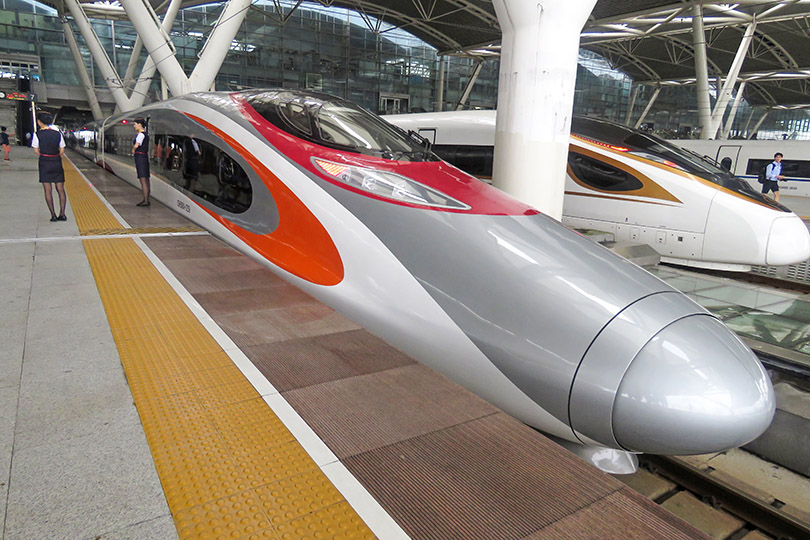 This high-speed train at West Kowloon Station reaches 217 mph in China