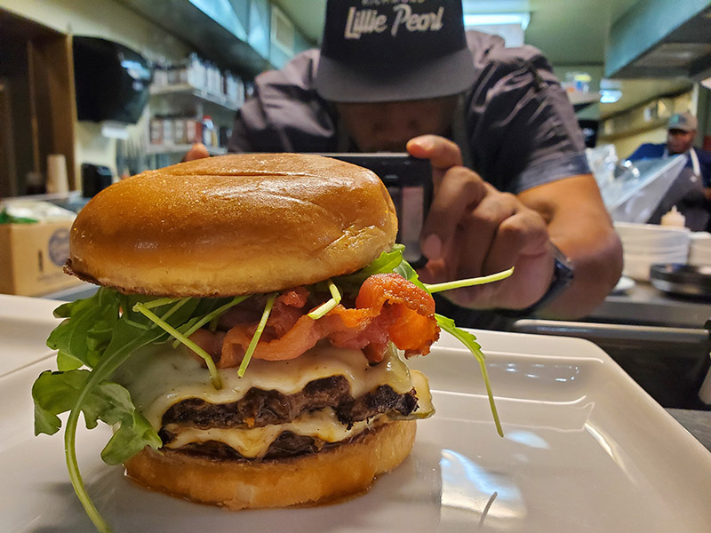 A loaded burger at Lillie Pearl Cafe, Richmond Restaurants