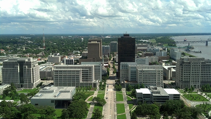 View of Baton Rouge skyline from the state capital; credit Spatms
