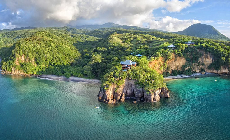 A giant outcropping with two secluded beaches; credit Discover Dominica