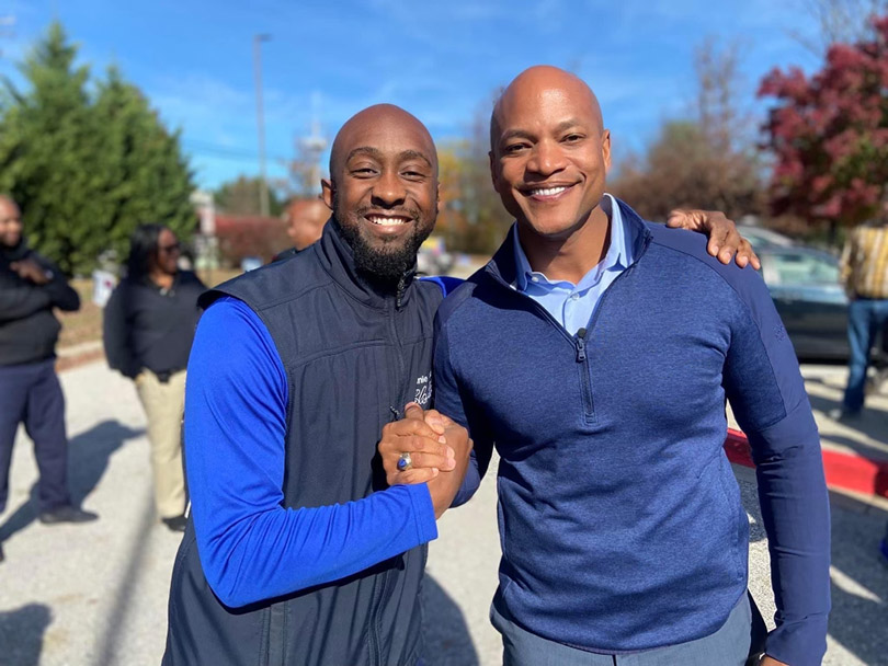 Maryland Governor Wes Moore greeting a constituent