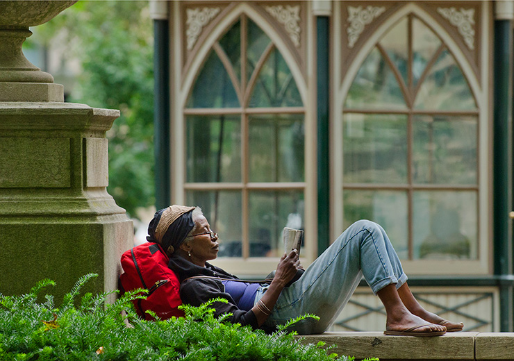 Quiet reading in in Rittenhouse Square, Philadelphia; credit GPTMC